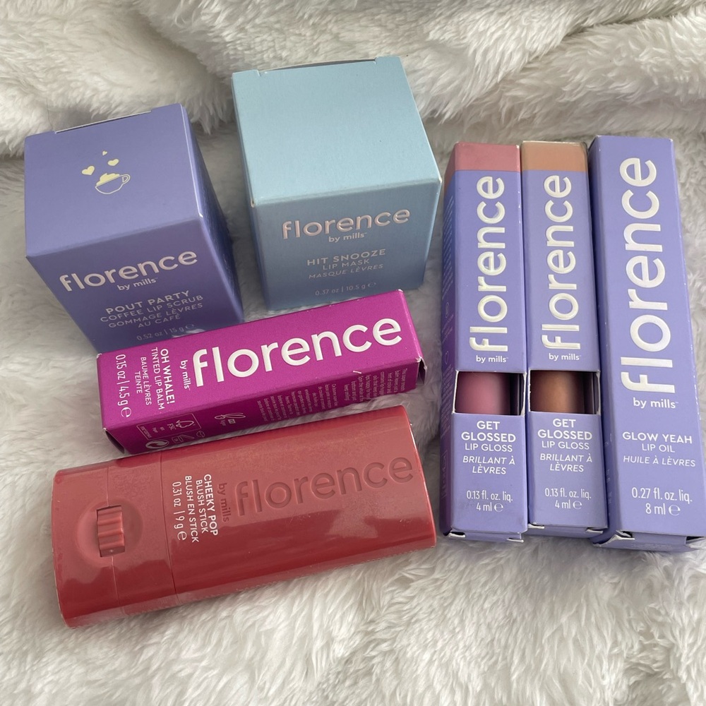 New lot of 7 Florence by Mills lip scrub, mask, balm, oil and blush stick